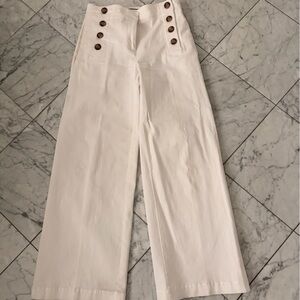 Ann Taylor Cream Wide-Leg Pants with Button Accent